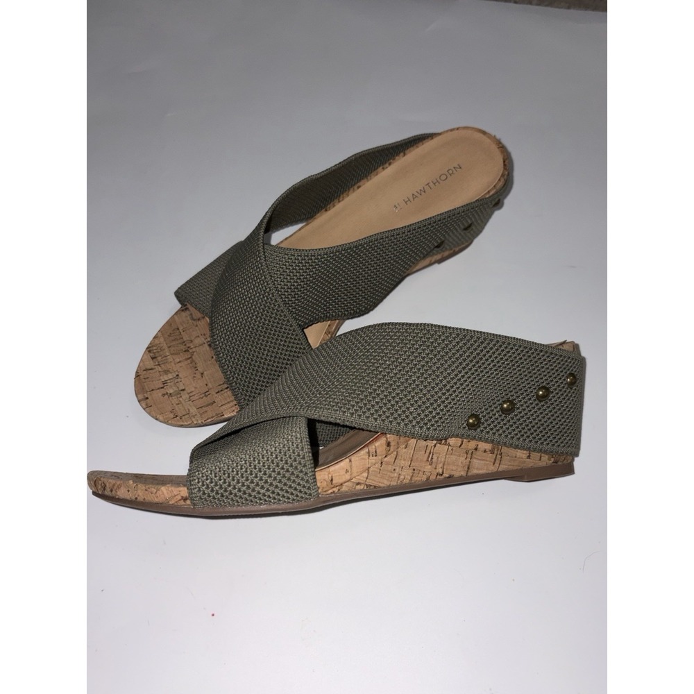 41 Hawthorn Joyce Olive Green Stretch Knit Cork Wedge Sandals Mule Slide Size 10 - Picture 2 of 6